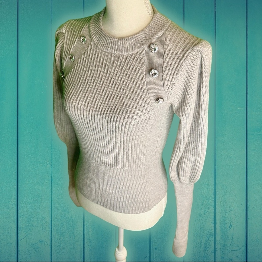 Veronica Beard ‘Jude’ 100% Wool Gray Sweater with Jeweled Accents Size Small - Picture 13 of 16